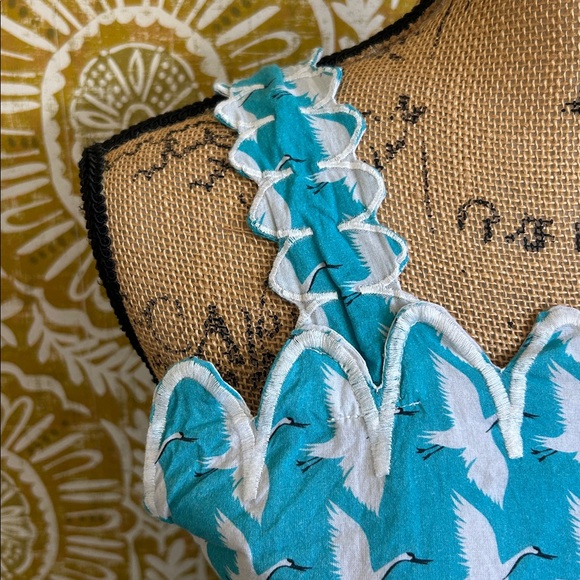 Victoria Dunn Lupine Scalloped Cotton Crane Print Top Skirt Set Sz XS RARE - Picture 8 of 15